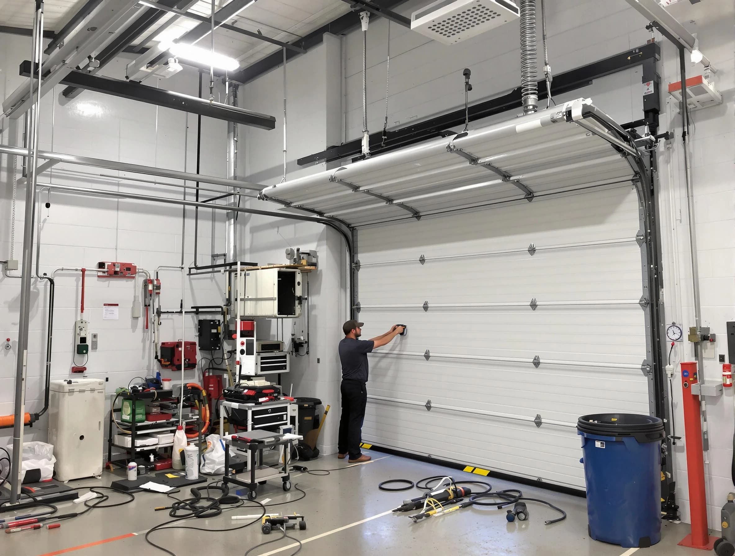 Miami Garage Door Repair certified technician performing commercial door repair at a Miami business facility