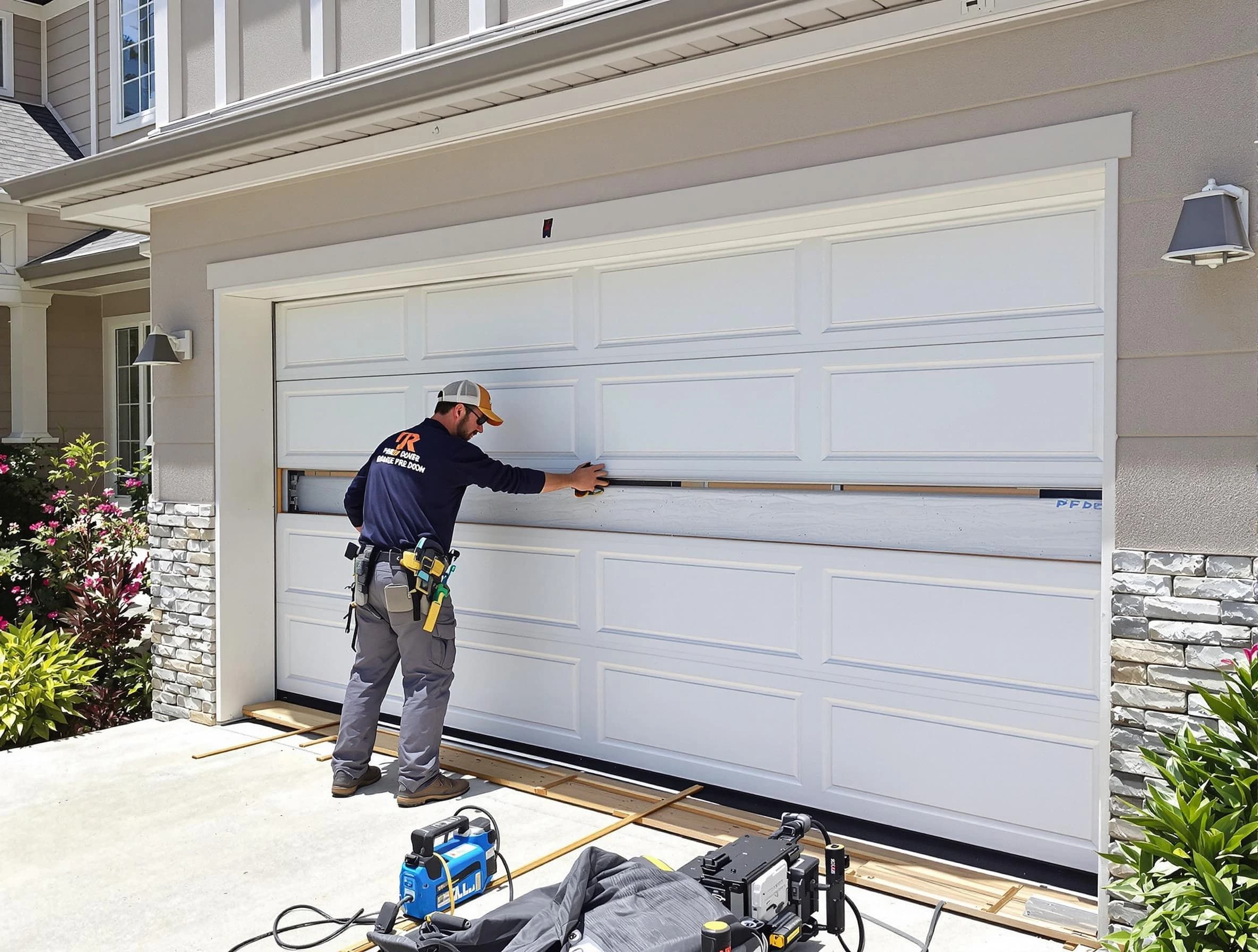 Miami Garage Door Repair team performing complete garage door replacement at Miami residence