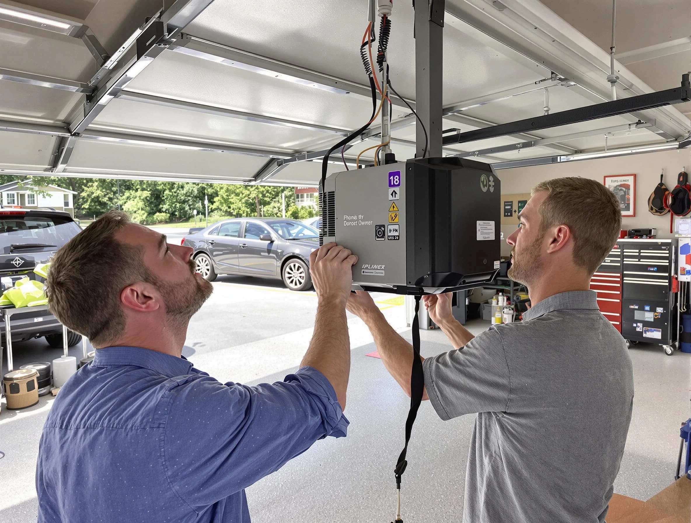 Miami Garage Door Repair technician installing garage door opener in Miami