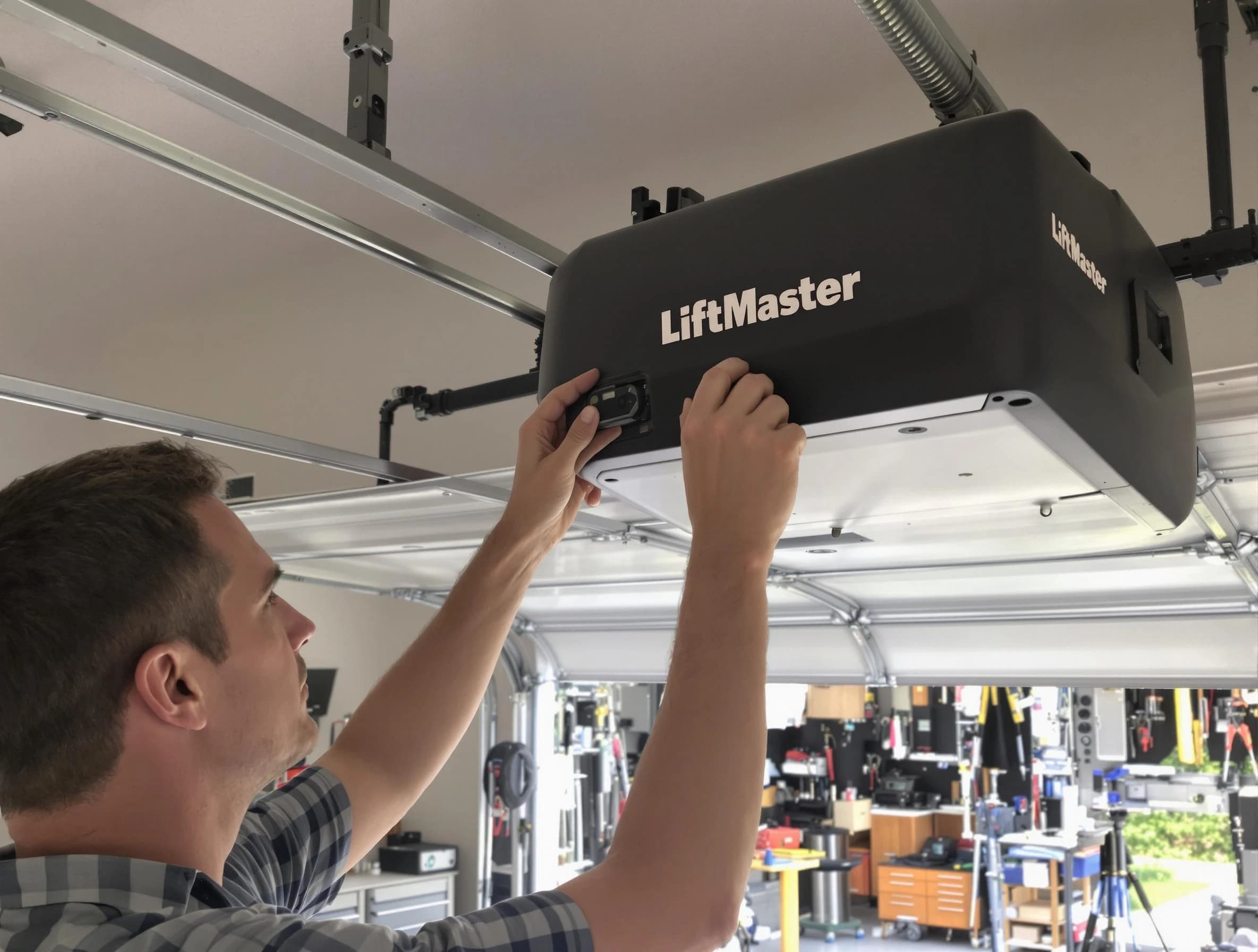 Miami Garage Door Repair technician repairing garage door opener in Miami