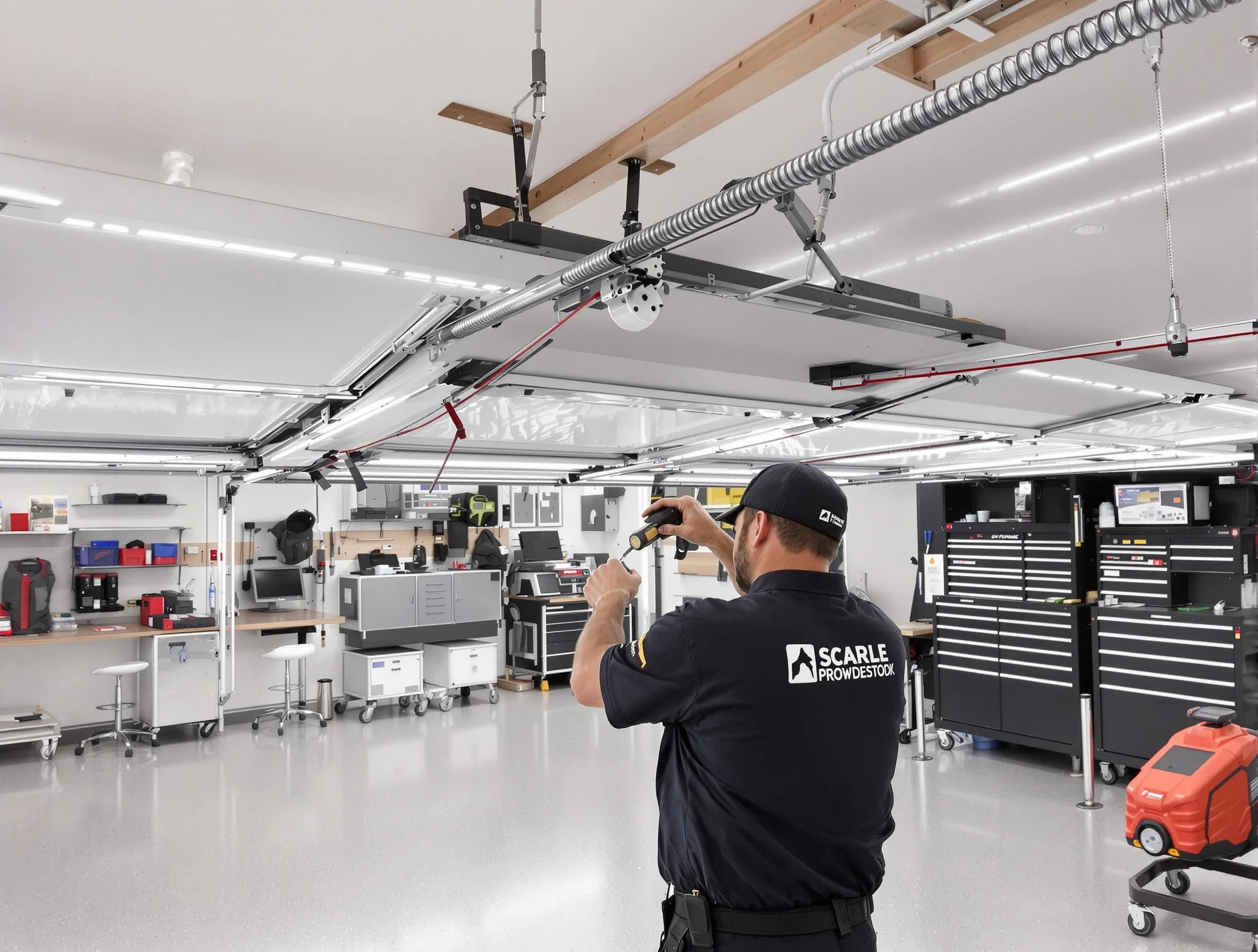 Miami Garage Door Repair technician repairing overhead garage door in Miami