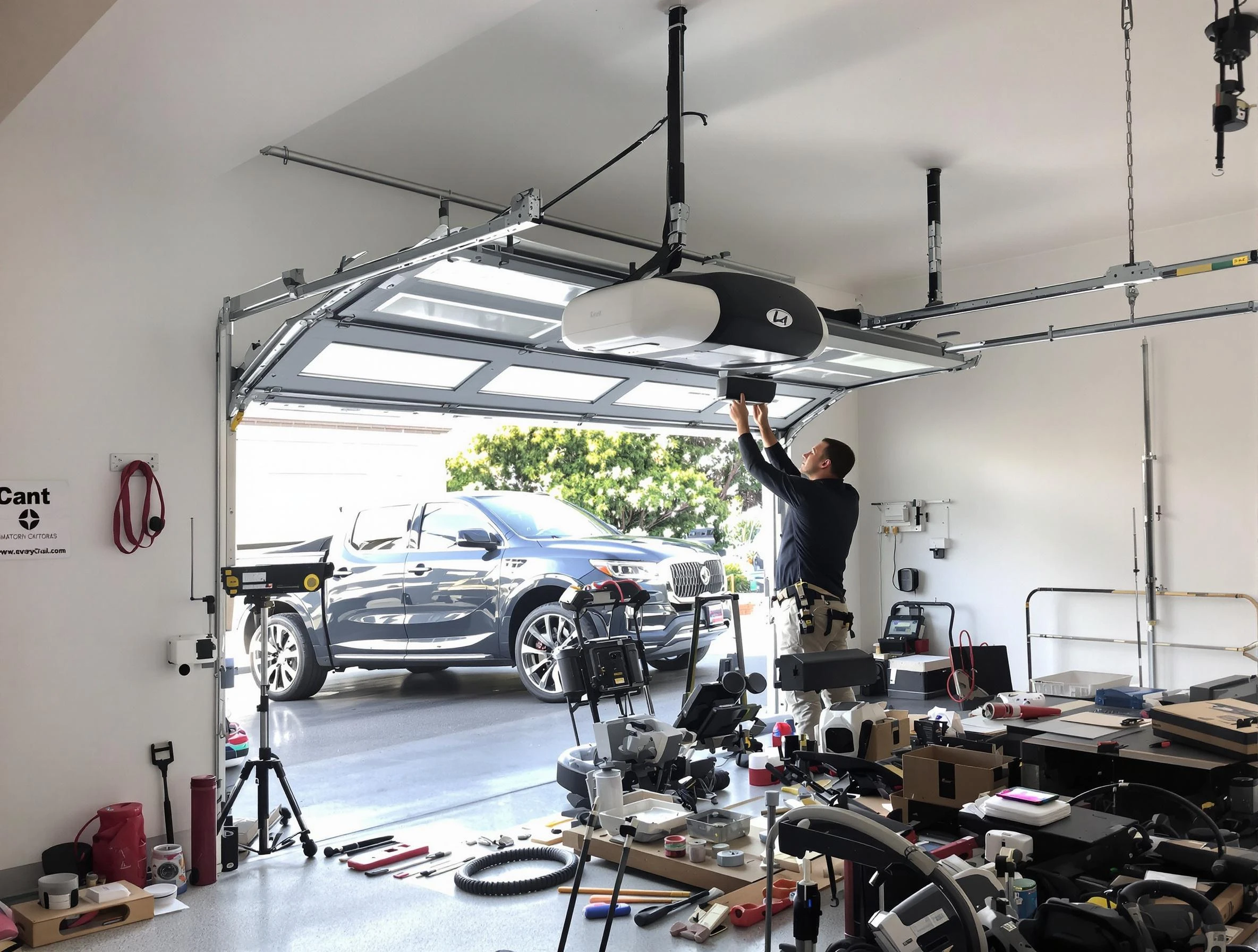 Miami Garage Door Repair specialist installing smart garage door opener system in Miami home