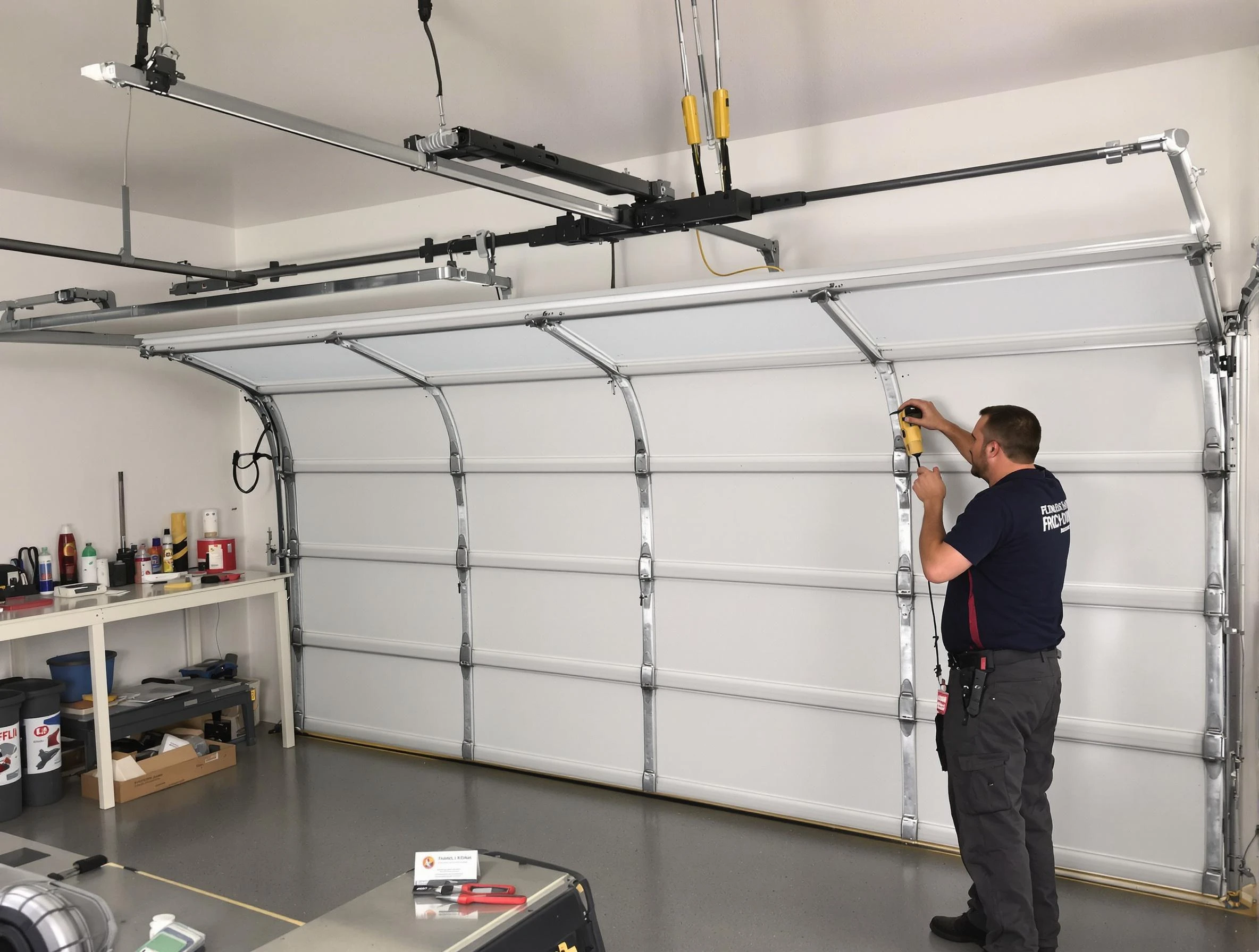 Miami Garage Door Repair certified technician performing overhead door system repair in Miami