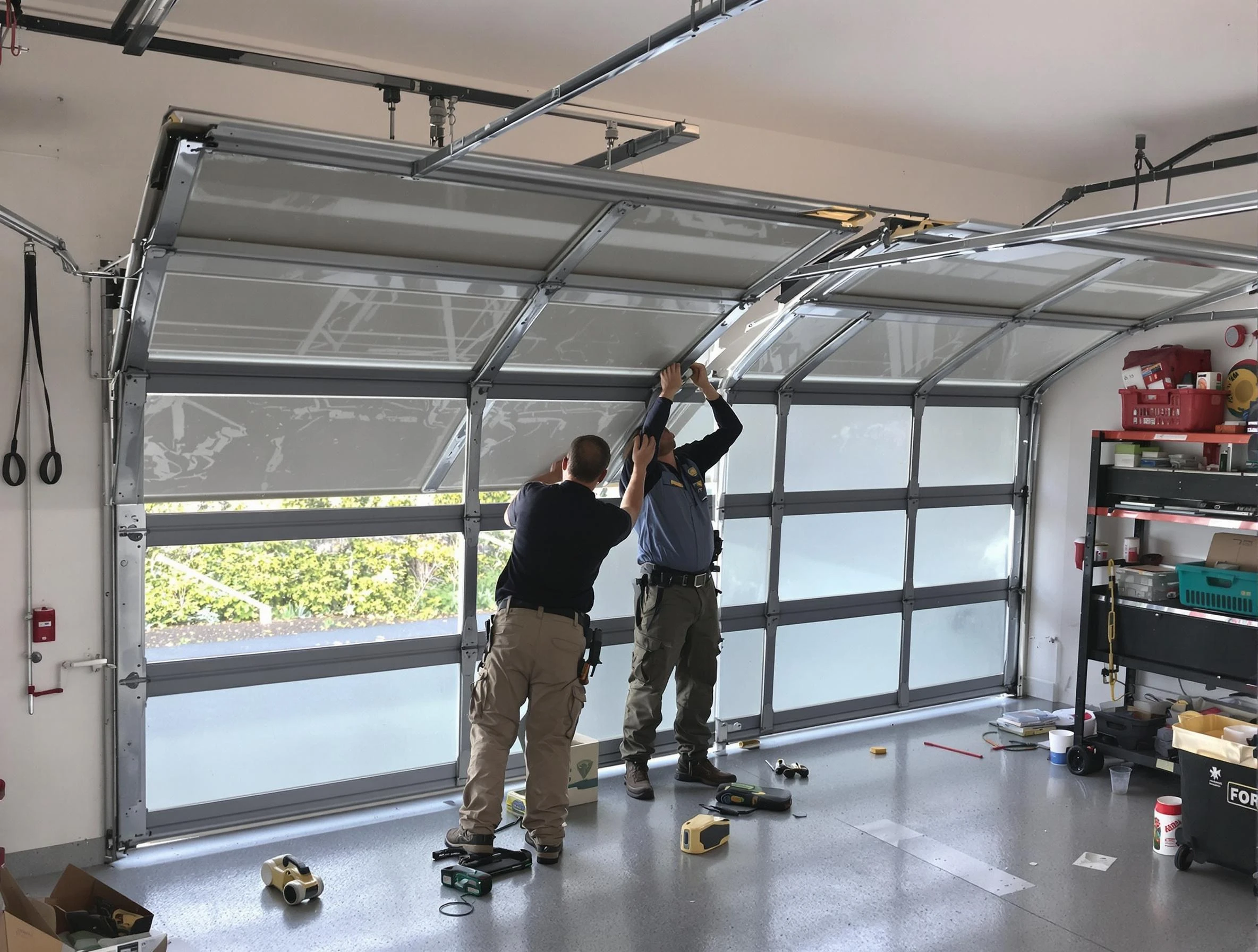 Miami Garage Door Repair expert performing precise panel replacement on Miami garage door