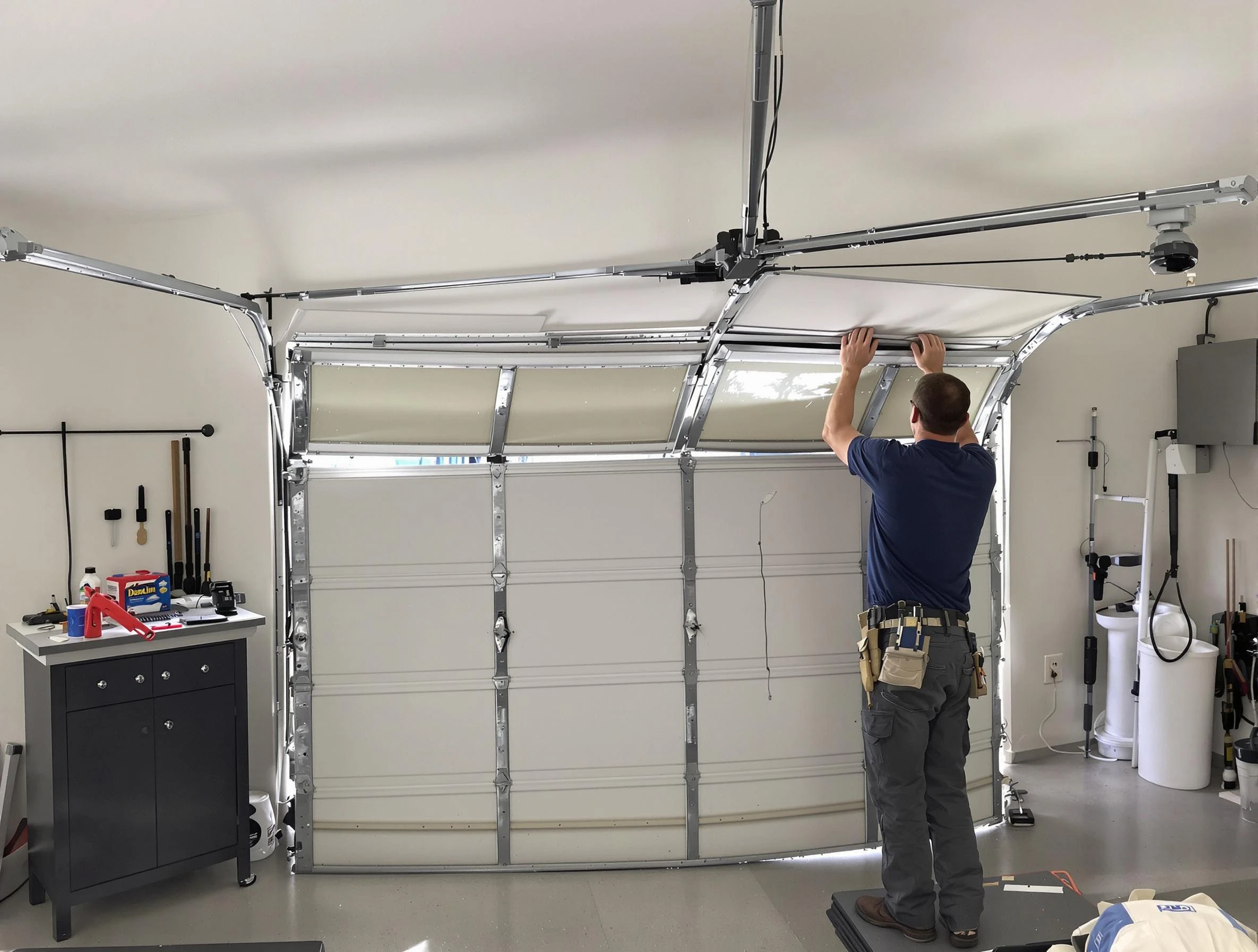 Miami Garage Door Repair specialist performing precise section replacement on Miami garage door